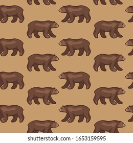 Seamless Pattern with Bear. Ornament items with Wildlife and Animal symbol. For printing wrapping paper, wallpaper, packaging, fabric. Hand Drawn vector illustration.