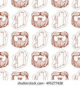 Seamless pattern with a beard and a contour map of Ireland.
