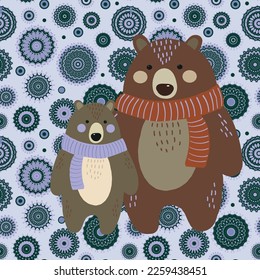 Seamless pattern with bears and circles. Vector file for designs.