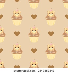 padrão sem costura com ursos Cupcake, padrão de tecido, papel de embrulho para presente, caso de telefone 