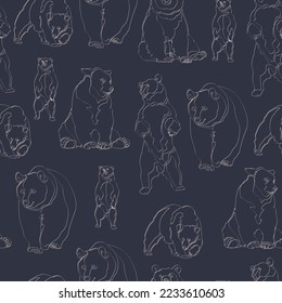 Seamless pattern with bears. Decorative dark background. Vector illustration.