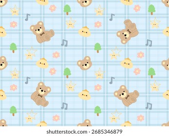 padrão sem costura com ursos e pato, padrões de tecido, papel de embrulho para presente 
