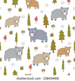 Seamless pattern with bears. EPS 10. No transparency. No gradients.