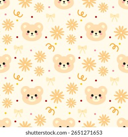 seamless pattern with bears and flowers, fabric pattern, gift wrapping paper, notebook cover, phone case pattern 