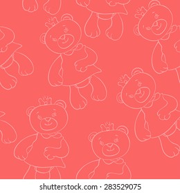 seamless pattern with bears girls on a pink background