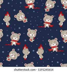 Seamless pattern with bears. Good for cards, invitations, wallpaper, banners, kindergarten, baby shower, children room decoration. 