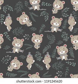 Seamless pattern with bears. Good for cards, invitations, wallpaper, banners, kindergarten, baby shower, children room decoration. 