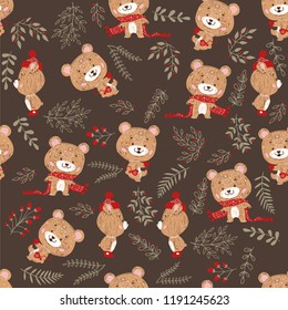 Seamless pattern with bears. Good for cards, invitations, wallpaper, banners, kindergarten, baby shower, children room decoration. 