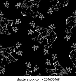 seamless pattern of bears and hearts on a black background