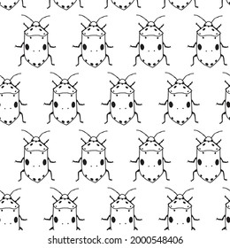 Seamless pattern with beatle. Vector illustration. Drawing of bugs. 