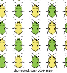 Seamless pattern with beatle. Vector illustration. Drawing of bugs. 