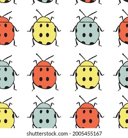 Seamless pattern with beatle. Vector illustration. Drawing of bugs. 