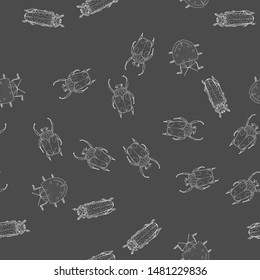 Seamless pattern with beatles on the dark background.