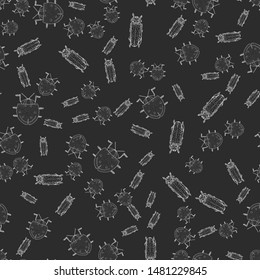 Seamless pattern with beatles on the dark background.