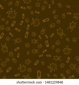 Seamless pattern with beatles on the dark background.