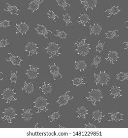Seamless pattern with beatles on the dark background.