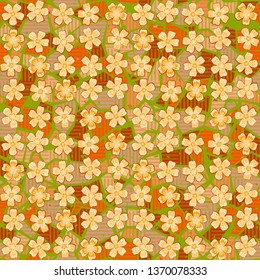 Seamless pattern. Beautiful abstract flowers are located in unev