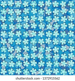 Seamless pattern. Beautiful abstract flowers are located in uneven rows on a striped marble background. Bright colours. Editable.