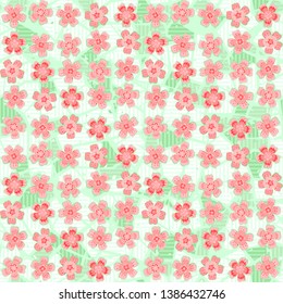 Seamless pattern. Beautiful abstract flowers are located in uneven rows on a striped marble background. Bright colours. Editable.