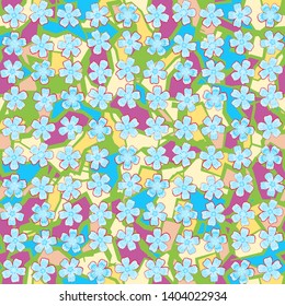 Seamless pattern. Beautiful abstract flowers are located in uneven rows on the camouflage of marble type. Bright colours. Editable.