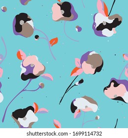 Seamless pattern with beautiful abstract and stylized floral composition, vector repeat background for web and print