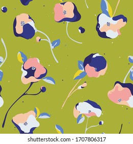 Seamless pattern with beautiful abstract and stylized floral composition, vector repeat background for web and print