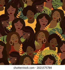 Patrón sin foco con hermosas mujeres africanas, chicos negros repitiendo textura. Papel de moda. ilustración vectorial