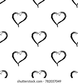 Seamless pattern of beautiful black hearts on white background, vector