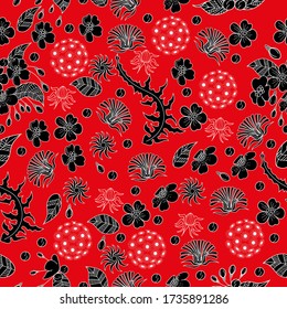 Seamless pattern. Beautiful blooming realistic isolated flowers. Background textile. Linear graphic.