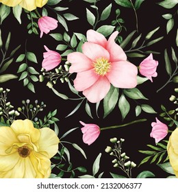 seamless pattern beautiful blooming roses and peony flower