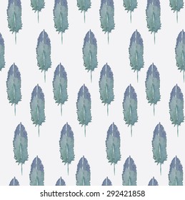 Seamless pattern of beautiful blue feather watercolor Vector illustration eps 10