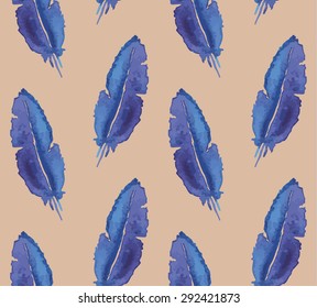 Seamless pattern of beautiful blue feather watercolor Vector illustration eps 10