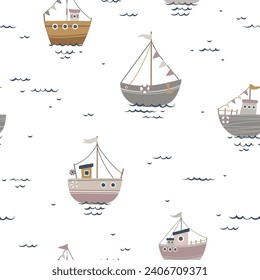 Patrón incomparable con bonitos barcos de estilo minimalista. Ideal para imprimir en tela, papel y tarjetas para niños.