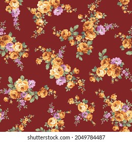 Seamless pattern with a beautiful bouquet of roses,