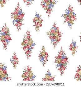 Seamless pattern with a beautiful bouquet of roses,