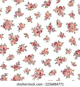 Seamless pattern with a beautiful bouquet of roses,