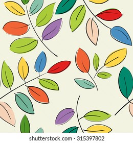 Seamless pattern with beautiful branches with colorful leaves