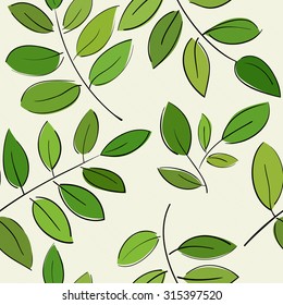 Seamless pattern with beautiful branches with green leaves