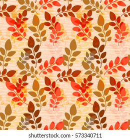 Seamless pattern with beautiful branches and leaves, vector illustration