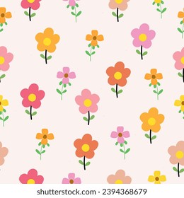 Seamless pattern with beautiful bright flowers. Cute hand drawn floral pattern for your fabric, summer background, wallpaper, backdrop, banner, card. Vector illustration