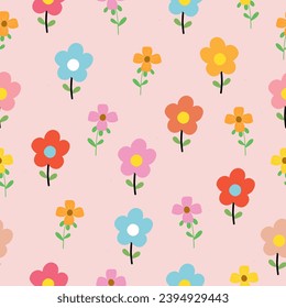 Seamless pattern with beautiful bright flowers. Cute hand drawn floral pattern for your fabric, summer background, wallpaper, backdrop, textile. Vector illustration
