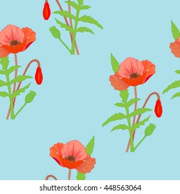 Seamless pattern with beautiful bright summer poppies. Vector illustration.