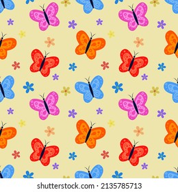 Seamless pattern of beautiful butterflies, abstract repeating pattern.An idea for holiday invitations, for drawing, children's creativity, for paper, fabric, textiles, gift wrapping, advertising.