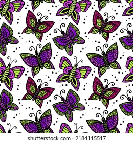 Seamless pattern of beautiful butterflies, abstract repeating pattern.Ideal for holiday invitations, drawing, children's creativity, paper, fabric, textiles, gift wrapping, advertising, postcards.