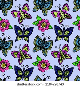 Seamless pattern of beautiful butterflies, abstract repeating pattern.Ideal for holiday invitations, drawing, children's creativity, paper, fabric, textiles, gift wrapping, advertising, postcards.