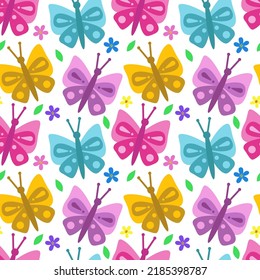 Patrón sin inconvenientes de hermosas mariposas y flores, patrón de repetición.Ideal para invitaciones de vacaciones, dibujo, creatividad de los niños, papel, tela, textiles, envoltura de regalo, publicidad, postales.