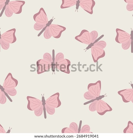 Seamless pattern with beautiful butterflies on a light cream background. Perfect for baby clothes, fabric, wallpaper, stationery, and packaging.