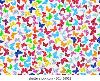 Seamless pattern with beautiful butterflies, polygons. Vector illustration
