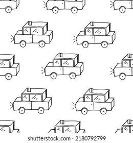 Seamless pattern with beautiful cartoon cars. Background for children's toy store.