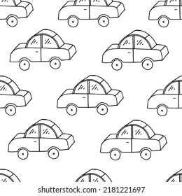Seamless pattern with beautiful cartoon cars. Background for children's toy store.